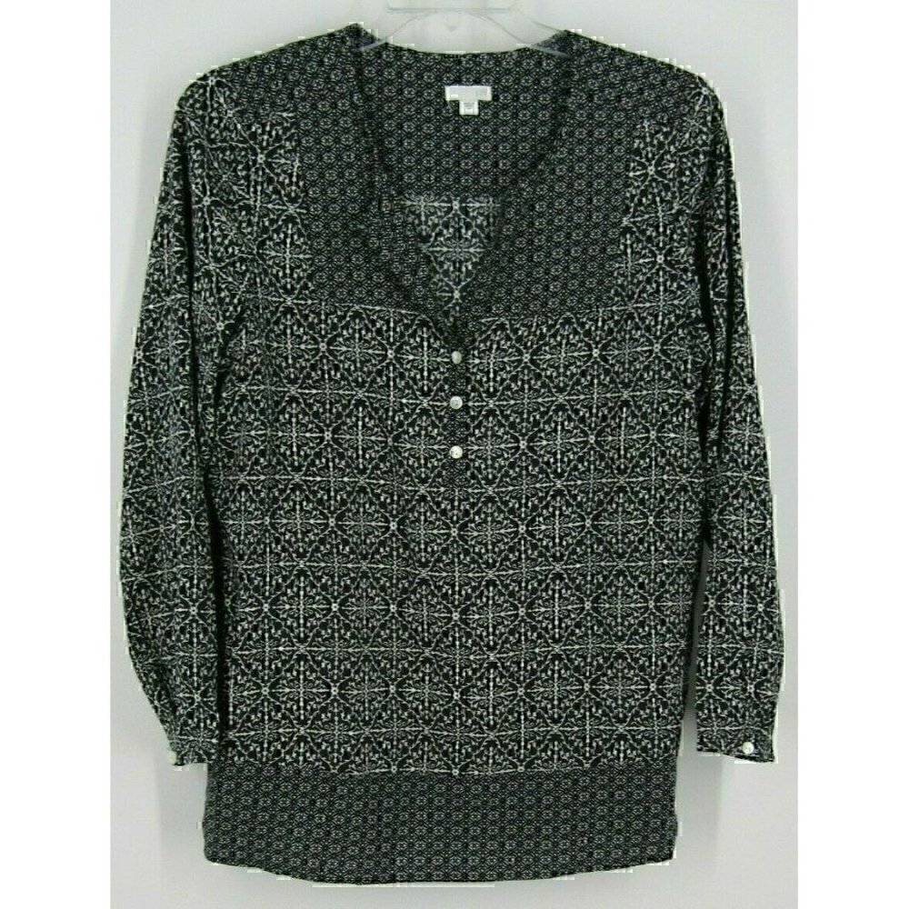 J Jill Long Sleeve Floral Print Blouse Modal Rayon Shirt Women's Medium